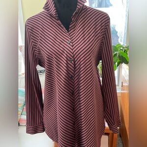 Chico's Black and Pink Striped Button-Down Shirt